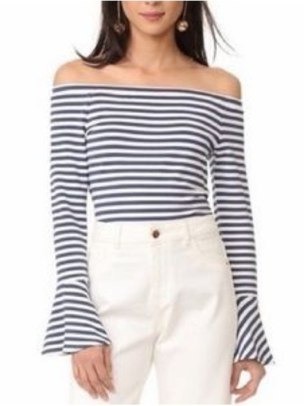Cub Monaco Striped Over The Shoulder Bell Sleeve Top